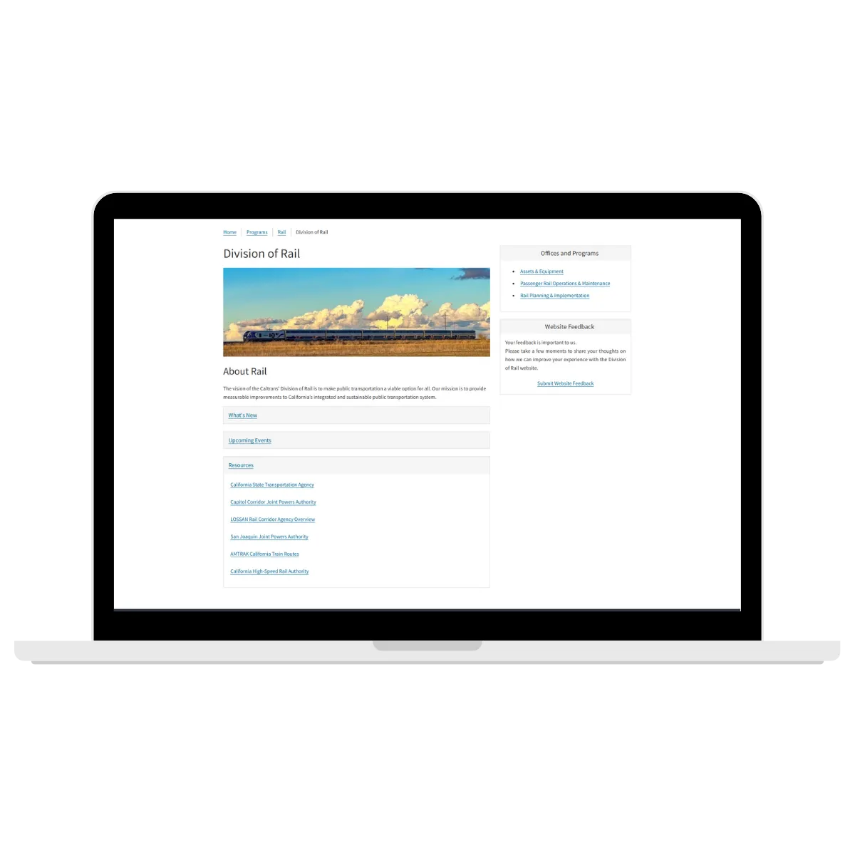 Screenshot of Division of Rail Webpage
