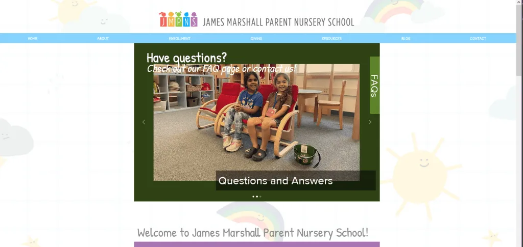 Screenshot of JMPNS website main page, showcasing a header and sslideshow