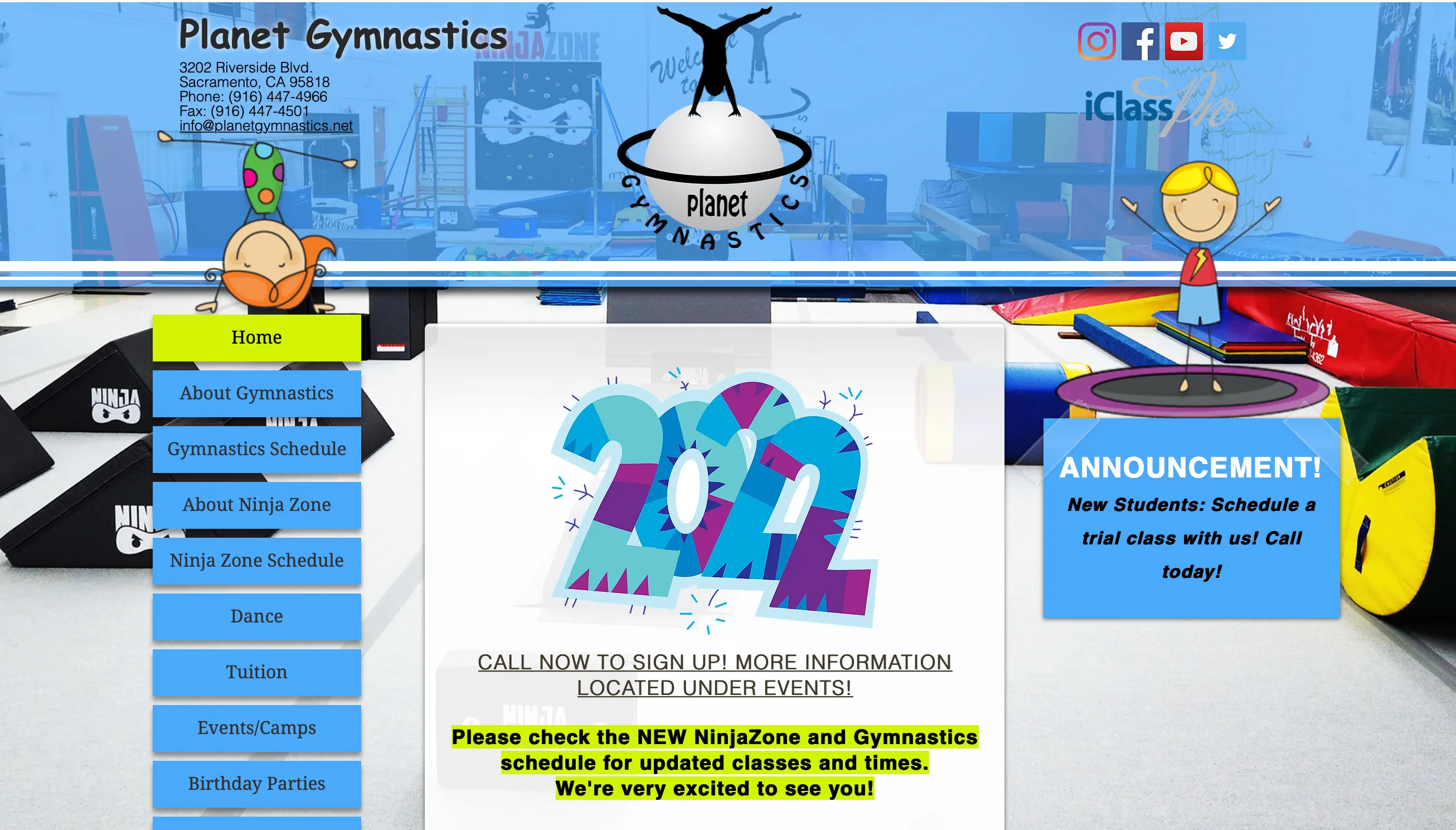 Planet Gymnnastics Website mockup