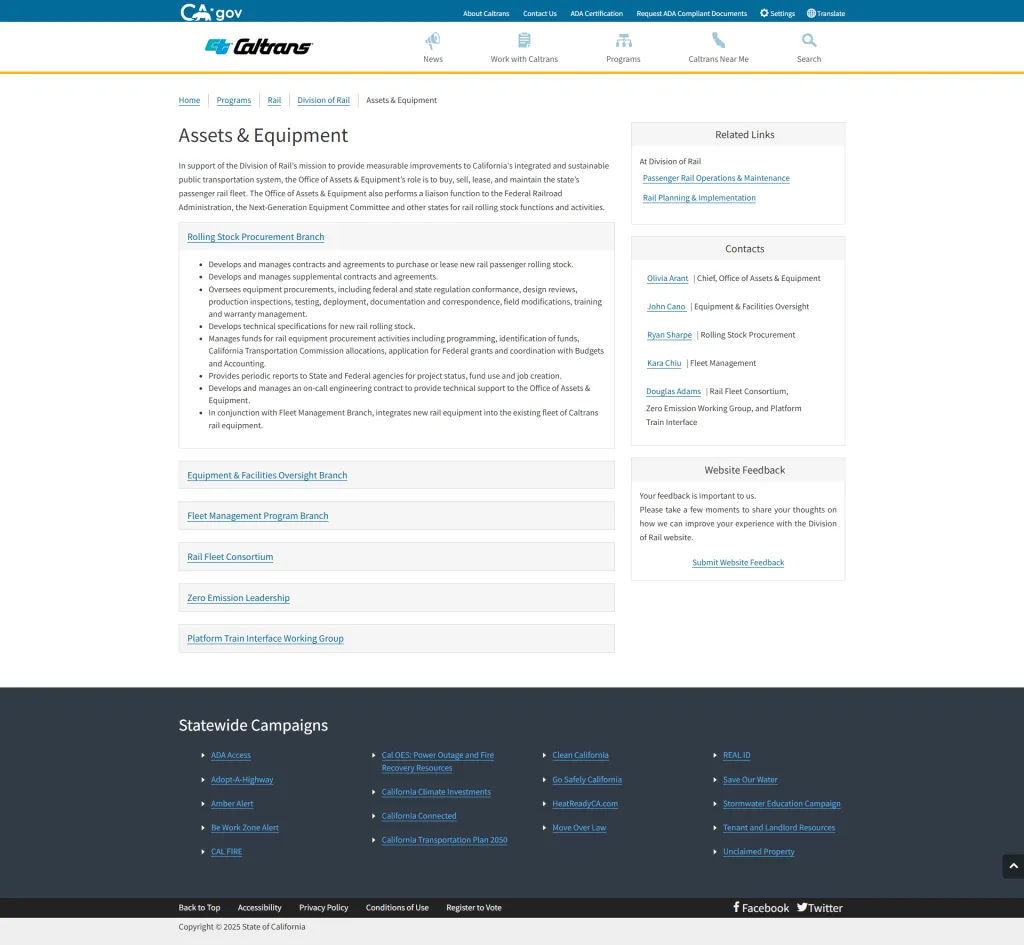 Screenshot of Office of Rail Assets and Equipment webpage