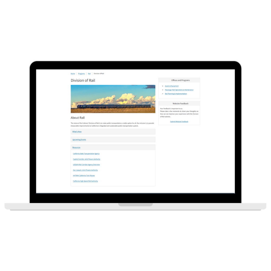 Screenshot of Division of Rail website